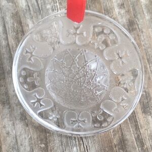 LALIQUE Paris Crystal Anastasia Pattern Christmas Ornament with Red Ribbon